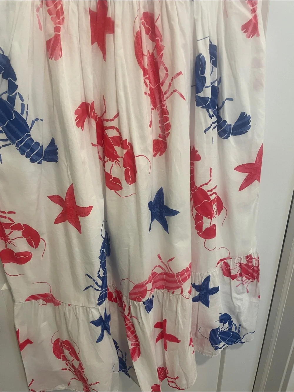 J. Crew White Midi Dress with Red & Blue Nautical Print 🦞